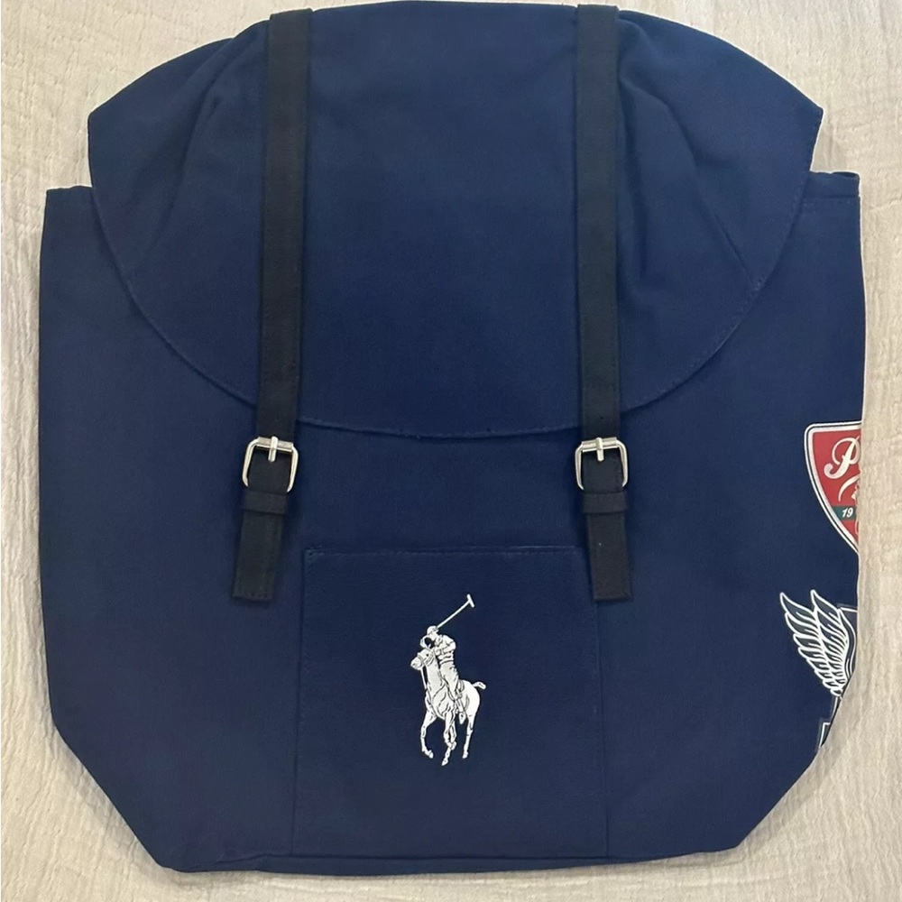NEW! POLO RALPH LAUREN Navy Blue Cotton Backpack Travel School Gym Weekend Bag